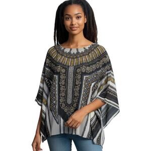 Bob Mackie Wearable Art Kaftan Top Womens 8 Sheer Boho Tunic Batwing Sleeve